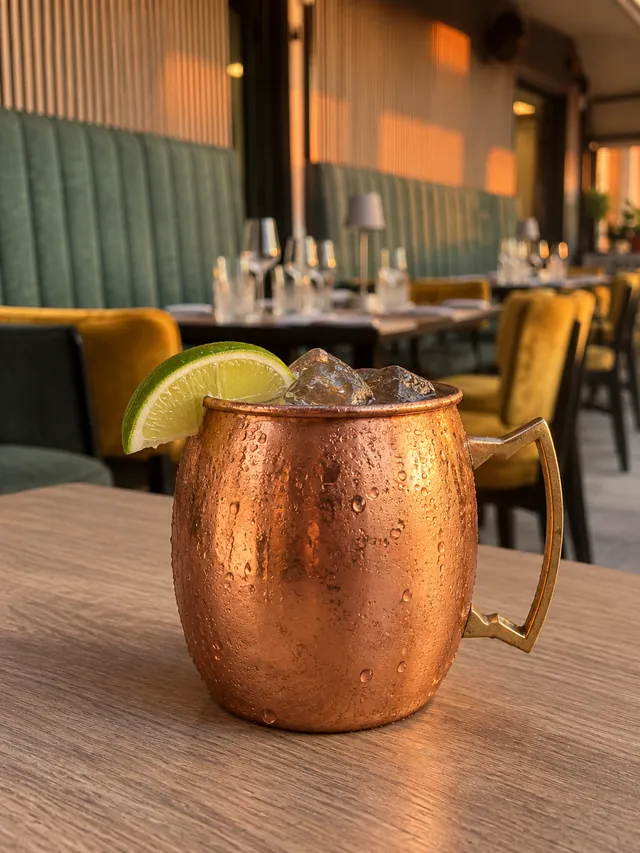 Moscow Mule nella tazza di rame con lime e ghiaccio